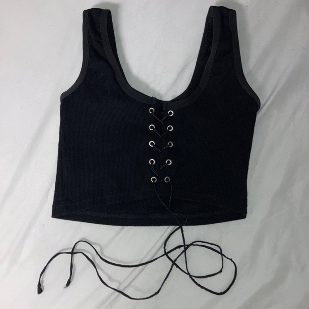 black cropped tank top with laced front - Shein brand - size L